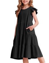 Vestido Arshiner Girls Summer Slutter Sleeve, preto, algodão 6-7Y Vestido Arshiner Girls Summer Slutter Sleeve, preto, algodão 6-7Y