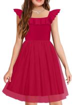 Vestido Arshiner Girls Tule Summer de manga curta vermelho casual