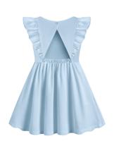 Vestido Arshiner para meninas, azul, manga com babados, sem encosto, 5T