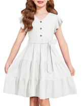 Vestido Arshiner para meninas, manga curta, verão, decote em V, 11-12 anos