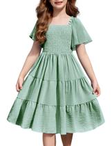 Vestido Arshiner Sage Green para meninas de 5 a 6 anos, verão, estilo havaiano