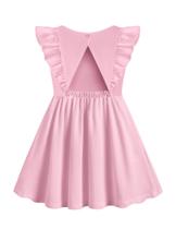 Vestido Arshiner, sem encosto, manga com babados, para menina, rosa 3T