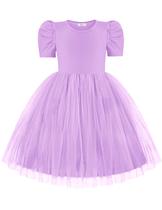 Vestido Arshiner Toddler Girl, manga folhada, tutu, tule, roxo, 3T