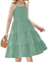 Vestido Arshiner Toddler Girl Summer sem mangas com bolsos 3-4T