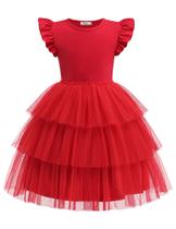 Vestido Arshiner Toddler vermelho com babados, tutu de 7 a 8 anos