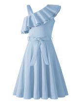 Vestido Arshiner Tween Girls Summer One Shoulder azul 10-11Y