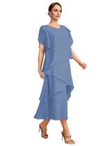 Vestido Arsyince 2026 para mãe da noiva em chiffon azul-aço
