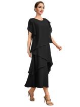Vestido Arsyince Black Chiffon A-line com gola de barco em camadas US20 Vestido Arsyince Black Chiffon A-line com gola de barco em camadas US20