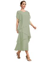 Vestido Arsyince Sage Green Chiffon em camadas com gola de barco US20 Vestido Arsyince Sage Green Chiffon em camadas com gola de barco US20