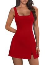 Vestido Atlético OFEEFAN para Tênis e Golfe com Saia Short Vermelho Vestido Atlético OFEEFAN para Tênis e Golfe com Saia Short Vermelho