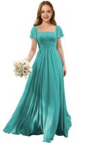 Vestido Augday Chiffon Ruched Flower Girl Aqua Blue Tamanho 10