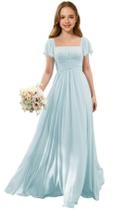 Vestido Augday Chiffon Ruched Flower Girl azul claro tamanho 10