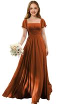 Vestido Augday Chiffon Ruched Flower Girl Burnt Orange Tamanho 10 Vestido Augday Chiffon Ruched Flower Girl Burnt Orange Tamanho 10
