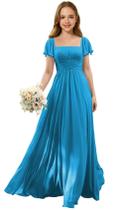 Vestido Augday Chiffon Ruched Flower Girl Ocean Blue Tamanho 10