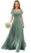 Vestido Augday Chiffon Ruched Flower Girl Wedding Eucalyptus 10 Vestido Augday Chiffon Ruched Flower Girl Wedding Eucalyptus 10