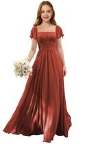 Vestido Augday Chiffon Ruched Flower Girl Wedding Rust Tamanho 10 Vestido Augday Chiffon Ruched Flower Girl Wedding Rust Tamanho 10