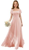 Vestido Augday Juniors Girl Long Chiffon Bridesmaid Blush Pink Vestido Augday Juniors Girl Long Chiffon Bridesmaid Blush Pink