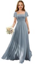 Vestido Augday Juniors Girl Long Chiffon Bridesmaid Dusty Blue