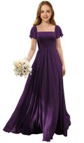 Vestido Augday Long Chiffon Bridesmaid Flowy Grape Girl 12 anos Vestido Augday Long Chiffon Bridesmaid Flowy Grape Girl 12 anos