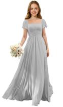 Vestido Augday Toddler Flutter Sleeves Junior Bridesmaid Silver