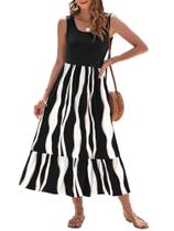 Vestido AUSELILY Sem Mangas Preto com Listras Irregulares Vestido AUSELILY Sem Mangas Preto com Listras Irregulares