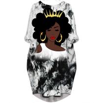 Vestido AZPSRT Afro Girls Magic de mangas compridas para mulheres preto