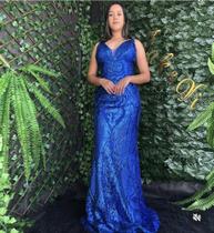Vestido Azul Com Detalhes Em Brilho Cano Longo Com Bojo, Tam G Vestido Azul Com Detalhes Em Brilho Cano Longo Com Bojo, Tam G