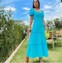 Vestido azul com manga viscose tamanho único M Vestido azul com manga viscose tamanho único M