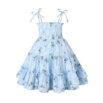 Vestido azul Happy Town Floral Halter com babados 5-6T Vestido azul Happy Town Floral Halter com babados 5-6T