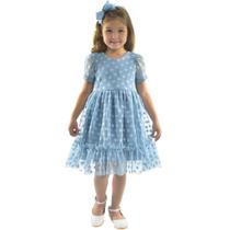 Vestido Azul Infantil Tule Poá - Batizado, Casamento e Formatura