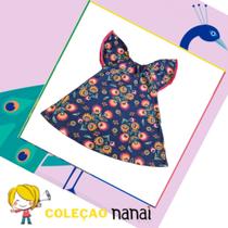 Vestido Azul NANAI com Estampa de Pavão