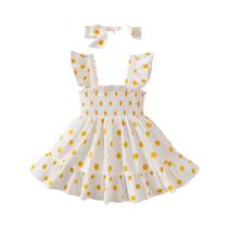Vestido Azul Para Bebê Menina Com Faixa De Cabelo 3-24 Meses Conjunto De 2 Peças Com Bolinhas