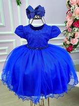 Vestido Azul Royal Peito Rendado Menina Bonita Luxo Daminha Apresentação Festas Casamento