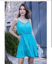 Vestido Azul soltinho com alça fina, cintura marcada e com babados. Vestido Azul soltinho com alça fina, cintura marcada e com babados.