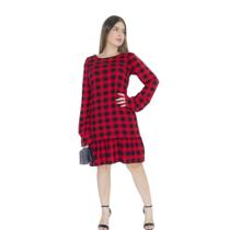 Vestido Babado Manga Longa Com Ziper botões liso e estampado Vestido Babado Manga Longa Com Ziper botões liso e estampado