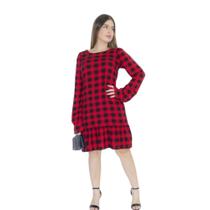 Vestido Babado Manga Longa Com Ziper botões liso e estampado Vestido Babado Manga Longa Com Ziper botões liso e estampado