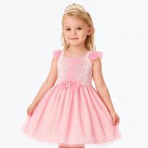 Vestido Bailarina Infantil Rosa Festa Luxo Fantasia Menina
