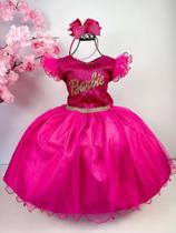 Vestido Barbie Pink Glitter Super Luxo Festa BEVESTTMCLXBBPINGLT