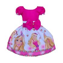 Vestido Barbie Rosa Pink Temático Infantil Festa Laço Vestido Barbie Rosa Pink Temático Infantil Festa Laço