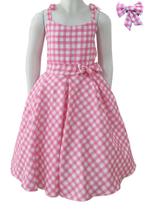 Vestido Barbie Rosa Xadrez Infantil