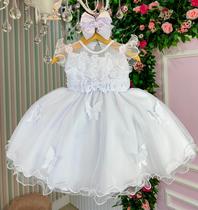 Vestido batismo Bebe Branco Jardim Encantado Laço festas