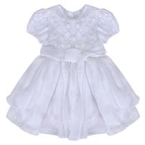 Vestido Batizado Bebe Menina Barbara Kids Branco com saia Voal