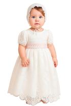 Vestido Batizado Mandrião Renda Branco Touca Bebê Papilloo Vestido Batizado Mandrião Renda Branco Touca Bebê Papilloo