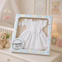 Vestido Batizado Para Bebê Menina com Faixa de Cabelo Analu 02 Peças na Caixa Vestido Batizado Para Bebê Menina com Faixa de Cabelo Analu 02 Peças na Caixa