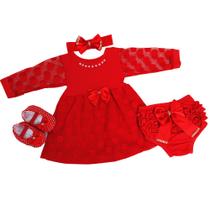 Vestido Batizado Para Bebê Recém Nascido À 6 Meses Kit 4 Pçs Vermelho