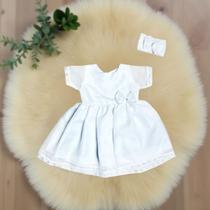 Vestido Batizado Roupa Bebê Menina Branco Pérola 02 Peças