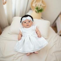 Vestido Batizado Roupa Bebê Menina Branco Pérola 02 Peças