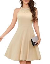 Vestido Bbonlinedress curto de renda Halter Aline Champagne 2XL