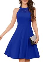 Vestido Bbonlinedress vintage Halter Floral de renda azul royal 3GG