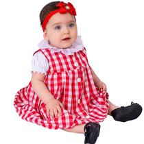 Vestido Bebê 3 peças com Blusa e Tiara 100% Algodão - Livia